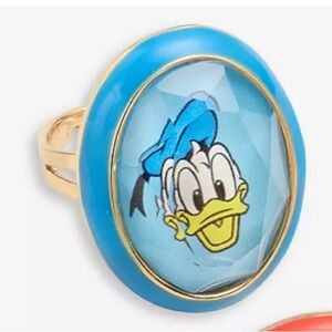 Disney Metal/Enamel adjustable Oval rhinestone Donald Duck Head Ring Gold Tone